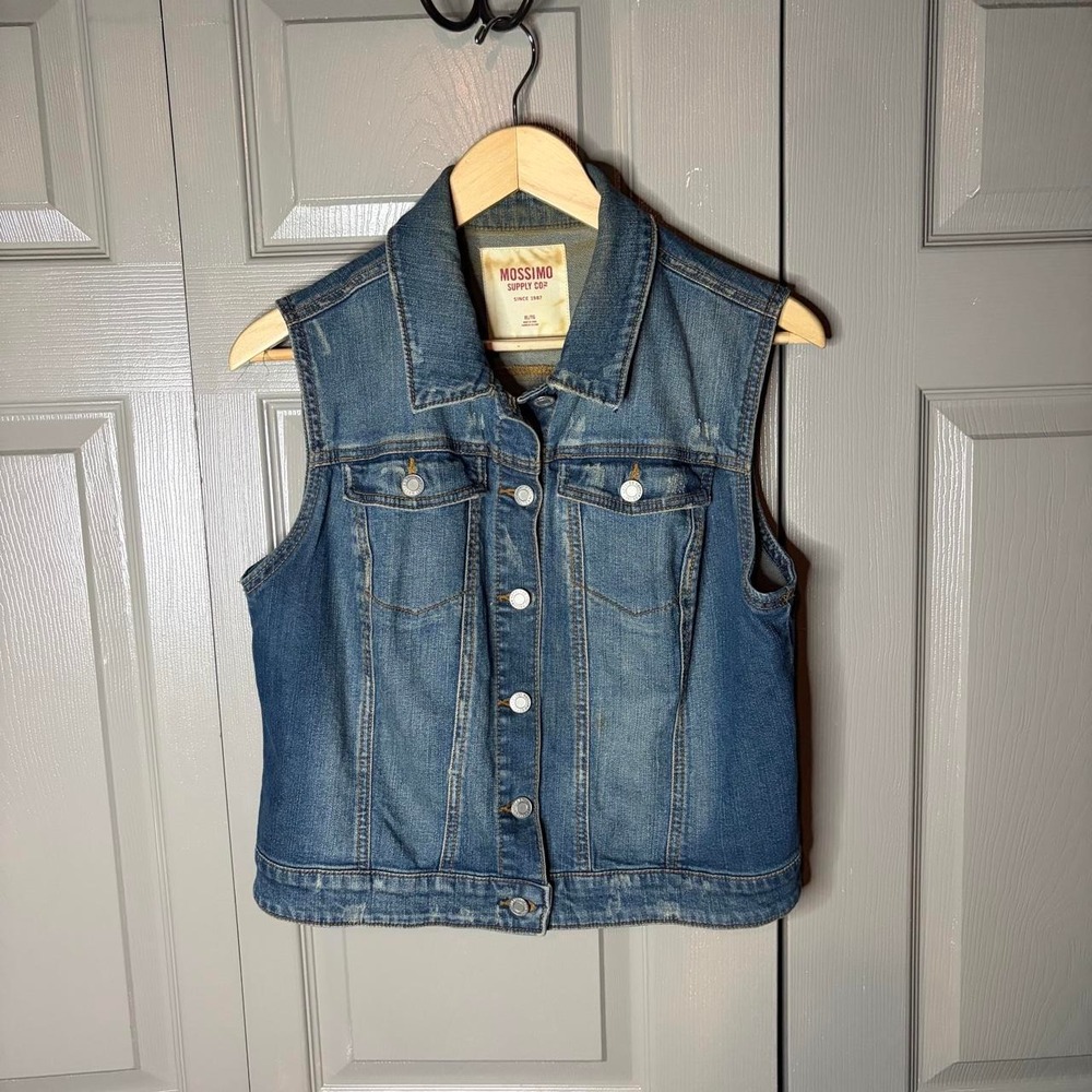 Mossimo Supply Co Womens Blue Denim Vest Y2K Distressed Jean Jacket XL